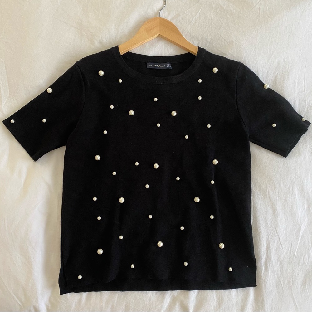 ZARA Black knit top with pearls (worn once!)